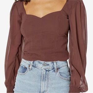 Abercrombie & Fitch Womens Sweetheart Mesh Long Sleeve Cropped Top Brown XS